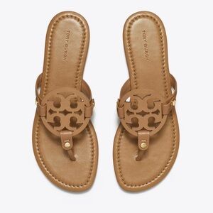 Tory Burch Tan Leather Logo Thong Sandals